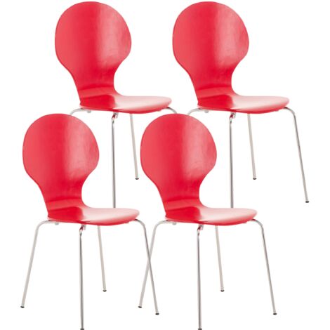 Lot de 4 chaises de cuisine salle à manger empilables dossier arrondi en bois rouge et métal chromé 100003174 (1/5)