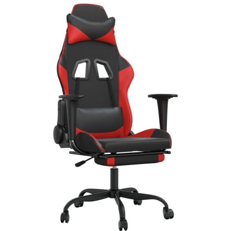 Fauteuil de bureau chaise gaming sur roulettes avec repose-pieds en PVC noir et rouge DEC025792 (1/5)