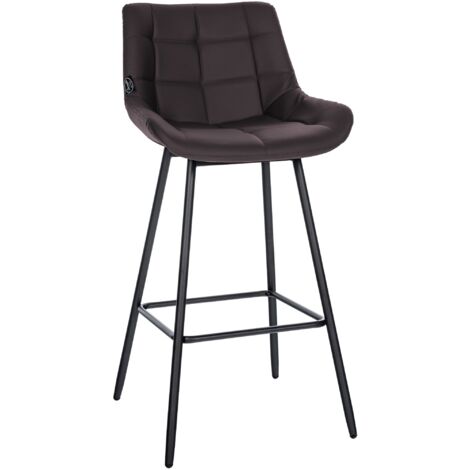 Tabouret de bar x1 avec repose-pieds revêtement en PVC marron piètement à quatre pieds en métal noir 100005460 (1/5)