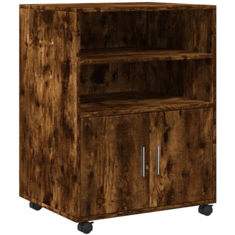 Meuble de bureau sur roulettes armoire de rangement bureau 60 x 48 x 81 cm bois d'ingénierie couleur chêne fumé DEC024492 (1/5)