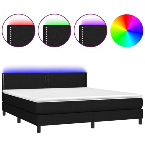 Cadre de lit LED avec sommier tête de lit matelas 180x200 cm tissu noir TDL0209164 (1/5)