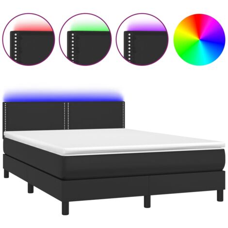 Cadre de lit LED avec sommier tête de lit matelas 140x200cm synthétique noir TDL0209192 (1/5)