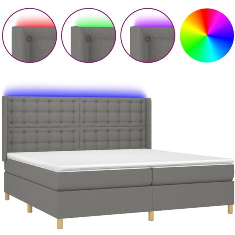 Cadre de lit LED avec sommier tête de lit matelas 200x200 cm tissu gris foncé TDL0208301 (1/5)