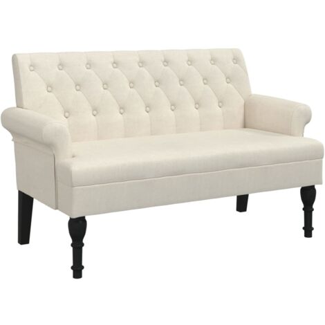 Banquette banc avec dossier capitonné et accoudoirs 120 x 62 x 75,5 cm en tissu crème DEC024637 (1/5)