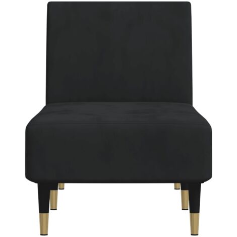 Chaise Longue Méridienne Droite Velours Noir - Style Chesterfield Glamour - Pour Salon, Couloir - 169x65x79 Cm