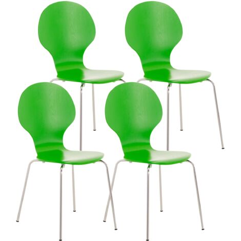 Lot de 4 chaises de cuisine salle à manger empilables dossier arrondi en bois vert et métal chromé 100003176 (1/5)