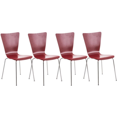 Lot de 4 chaises de cuisine salle à manger empilable en bois rouge et structure stable à quatre pieds en métal 100003165 (1/5)