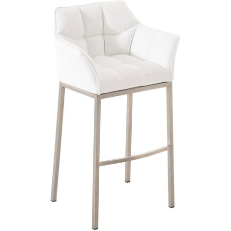 Tabouret de bar chaise haute de comptoir couture carrées assise en PVC blanc 4 pieds stables en acier inoxydable 100001057 (1/5)