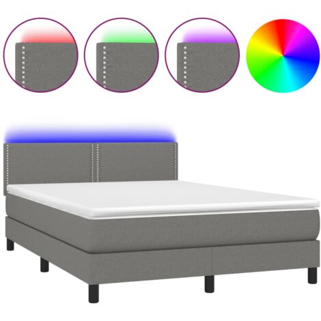 Cadre de lit LED avec sommier tête de lit matelas 140x200 cm tissu gris foncé TDL0208345 (1/5)