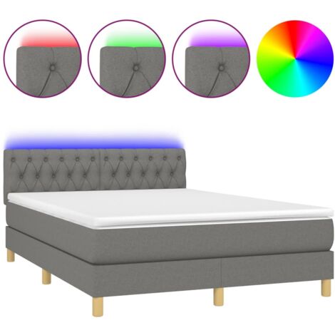 Cadre de lit LED avec sommier tête de lit matelas 140x200 cm tissu gris foncé TDL0208357 (1/5)