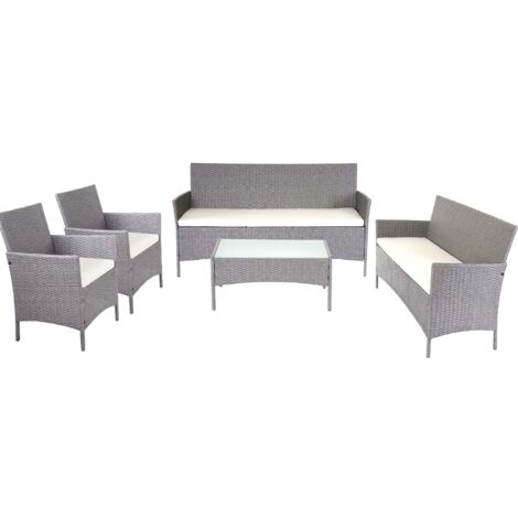 3-2-1-1 salon de jardin en polyrotin salon halden canapé gris coussin crème 040005728 (1/5)