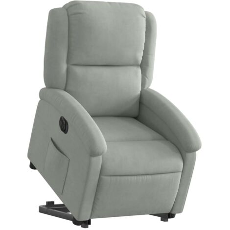 Fauteuil relax TV fonction de levage électrique très confortable en velours gris clair DEC028332 (1/5)