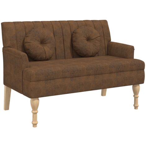 Décoshop26 – Banquette banc 113 x 64,5 x 75,5 cm en similicuir daim marron – Assise confortable avec coussins – Pieds en bois massif – DEC024631 (1/5)