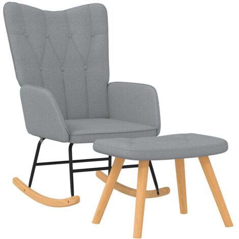 Fauteuil à Bascule Avec Tabouret Pieds - Chaise Berçante En Bois Gris Clair Pour Salon, Chambre, Allaitement