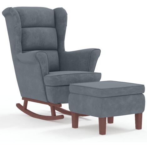 Fauteuil à bascule d'allaitement rembourré relax pour salon avec repose-pieds avec pieds en bois et velours gris foncé gris DEC028758 (1/5)
