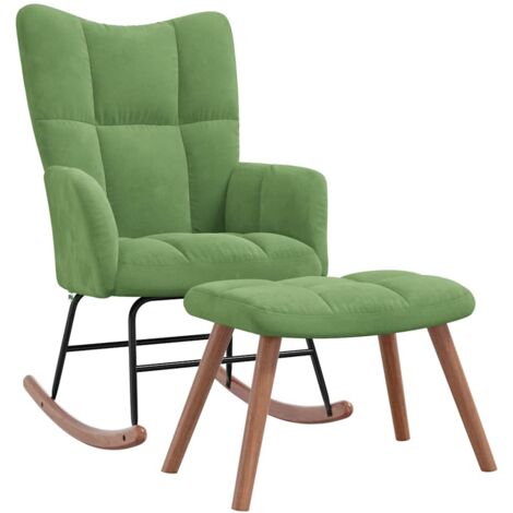 Fauteuil à bascule d'allaitement rembourré relax pour salon avec repose-pied en velours vert clair DEC028848 (1/5)