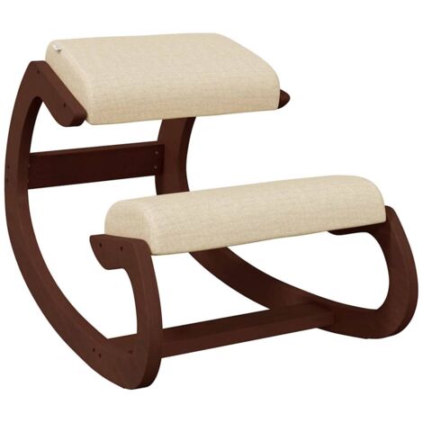 Tabouret chaise ergonomique siège assis genoux 55 x 84 x 55 cm contreplaqué de bouleau et tissu crème DEC028722 (1/5)