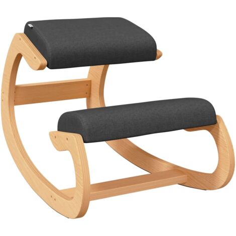 Tabouret chaise ergonomique siège assis genoux 55 x 84 x 55 cm contreplaqué de bouleau et tissu noir DEC028730 (1/5)