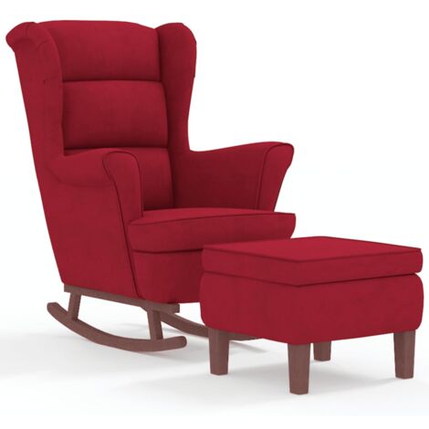 Fauteuil à bascule d'allaitement rembourré avec repose-pieds avec pieds en bois siège en velours bordeaux rouge DEC028752 (1/5)