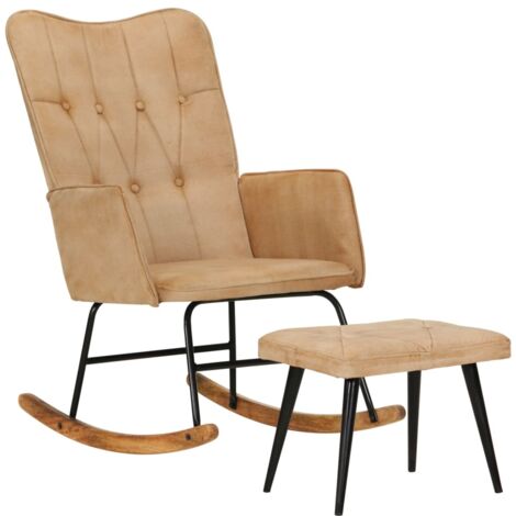 Fauteuil à bascule velours blanc crème - Chaise pivotante & d