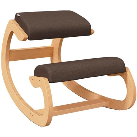 Tabouret chaise ergonomique siège assis genoux 55 x 84 x 55 cm contreplaqué de bouleau et tissu marron DEC028726 (1/5)