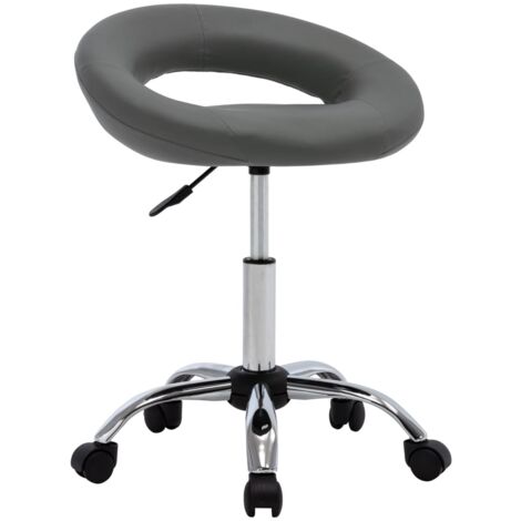 Tabouret de travail sur roulettes hauteur réglable cadre en acier siège en PVC gris DEC025093 (1/5)