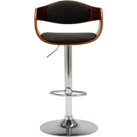 Tabouret de bar x1 chaise haute en bois courbé et tissu gris et métal ...