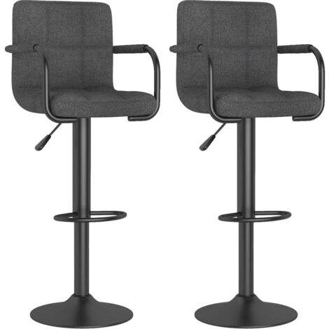 Lot de 2 tabourets de bar chaises hautes avec dossier et accoudoirs en tissu gris foncéet acier noir DEC029710 (1/5)