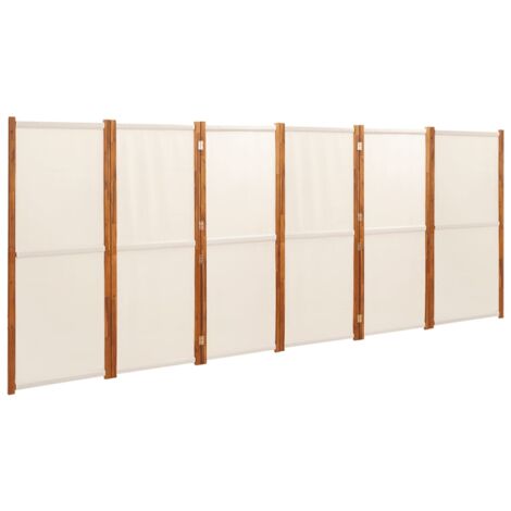 Paravent séparateur de pièce cloison 6 panneaux 420 x 180 cm textilène crème et bois DEC031070 (1/5)