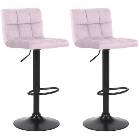 Lot de 2 tabourets de bar en velours rose coutures décoratives piètement métal noir 100004149 (1/5)