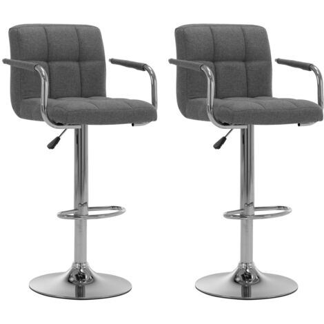 Tabourets de bar x2 chaises haute avec dossiers et accoudoirs en tissu gris clair et acier DEC029394 (1/5)