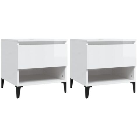 Lot de 2 tables d'appoint table de chevet avec tiroir et compartiment 50 x 46 x 50cm bois ingénierie blanc brilliant DEC032654 (1/5)