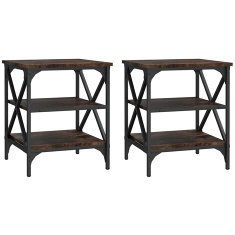 Lot de 2 meubles d'appoint avec étagères 40 x 42 x 50 cm en bois d'ingénierie marron et métal DEC032618 (1/5)