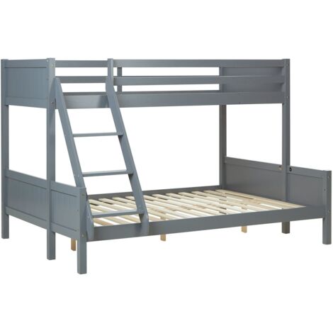 Lits pour enfants superposés 3 couchages avec sommier à lattes 1 lit deux places 140x200 cm et 1 lit une place 90x200 cm bois gris LIT06251 (1/5)