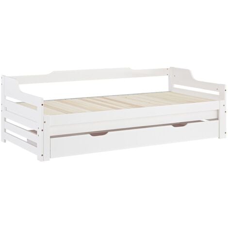 Lit Enfant 90x190cm Avec 2 Tiroirs - Lit Simple En Bois Massif Avec Sommier A Lattes Rose 97132012