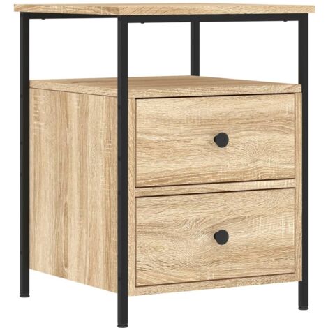 Table de chevet avec deux tiroirs et étagère 44 x 45 x 60 cm bois d'ingénierie couleur chêne et fer DEC033879 (1/5)