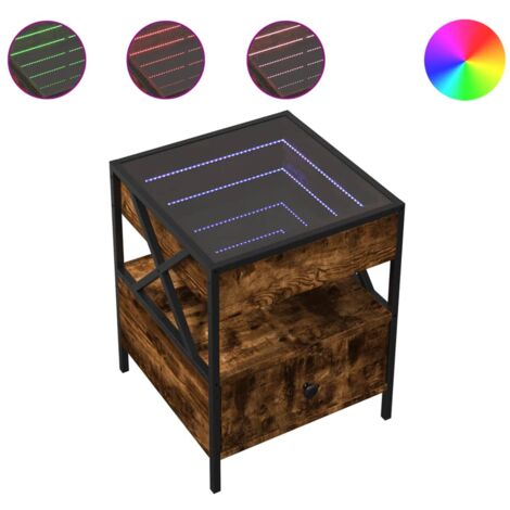 Table de chevet avec miroir à LED et étagère 40 x 40 x 51 cm bois d'ingénierie marron verre et acier DEC033133 (1/5)