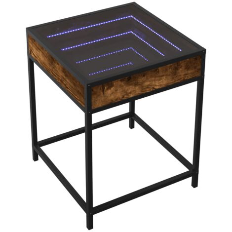 Table de chevet avec miroir à LED 40 x 40 x 51 cm bois d'ingénierie marron verre et acier DEC033134 (1/5)