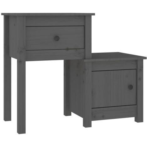 Table de chevet avec tiroir et compartiment avec porte 79,5 x 38 x 65,5 cm bois de pin gris DEC033962 (1/5)