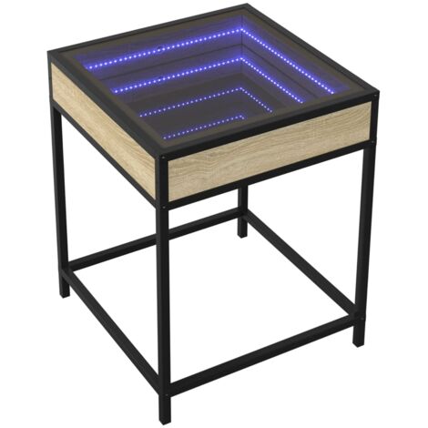 Table de chevet avec miroir à LED 40 x 40 x 51 cm bois d'ingénierie verre et acier DEC033147 (1/5)