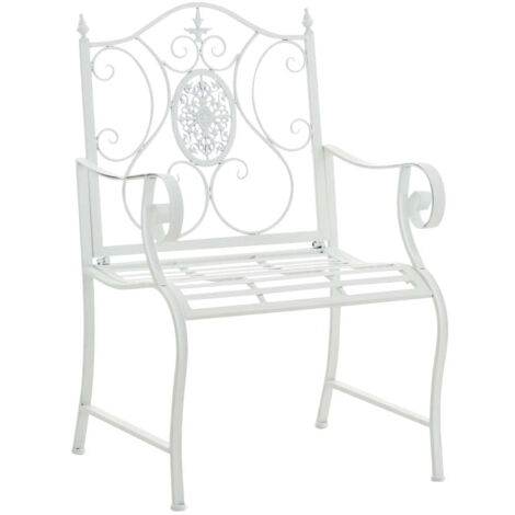 Chaise de jardin balcon terrasse avec accoudoirs design rustique en métal blanc 100003027 (1/5)