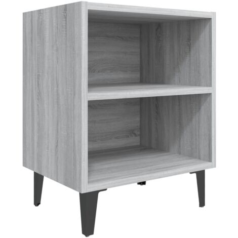 Table de chevet 2 étagères avec pieds en métal 40 x 30 x 50 cm bois d'ingénierie gris DEC033255 (1/4)