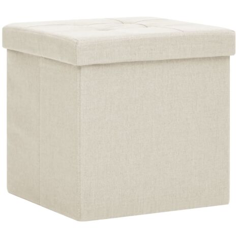Tabouret Cube Pliable Rembourré 38x38x38 Cm - Tissu Lin Marron - Design Moderne DuneDesign - Neuf
