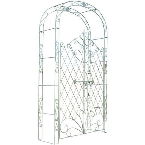 Arche à rosiers avec deux portes plantes grimpantes décoration jardin 220x120 cm en métal vert vieilli 100003955 (1/5)