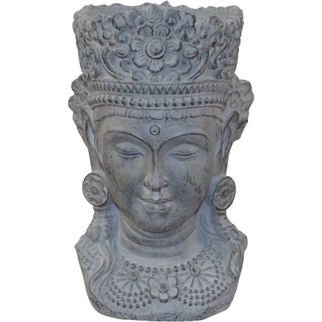 Pot de fleurs décoratif tête de Bouddha – Polyresin gris 43 cm DEC050055 (1/5)