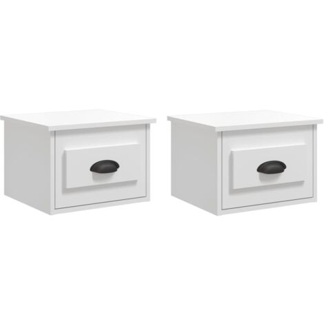 Lot de 2 tables de chevet murales avec tiroir 41,5 x 36 x 28 cm bois d'ingénierie blanc DEC036031 (1/5)