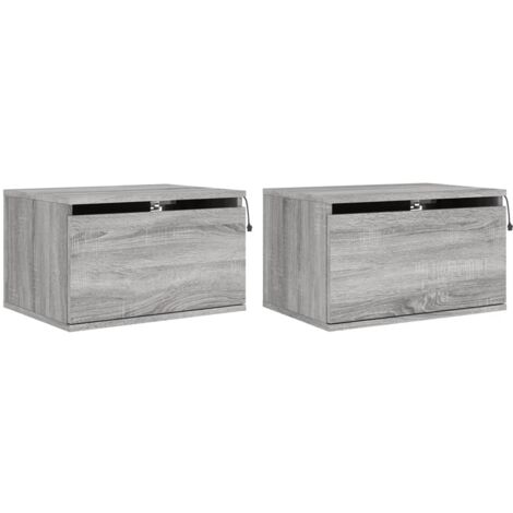 Lot de 2 tables de chevet murales 50 x 36 x 30 cm avec lumières LED et tiroir en bois d'ingénierie gris DEC036170 (1/5)
