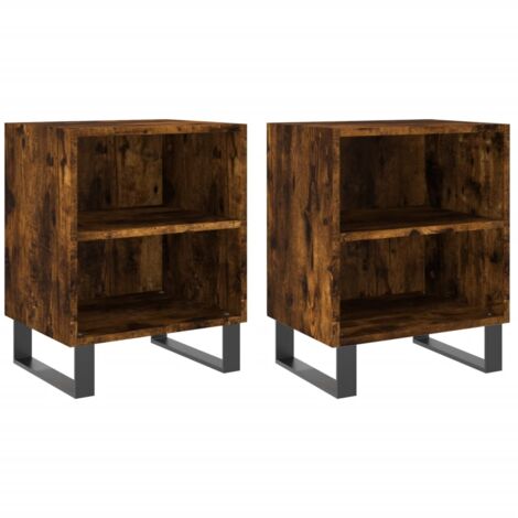 Lot de 2 tables de chevet avec étagères 40 x 30 x 50 cm bois d'ingénierie marron et fer DEC035082 (1/5)