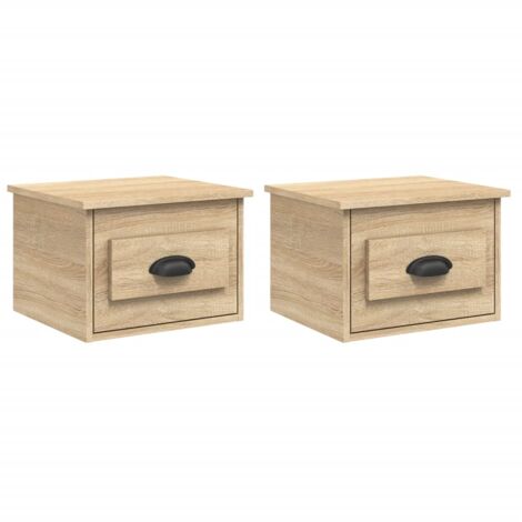 Lot de 2 tables de chevet murales avec tiroir 41,5 x 36 x 28 cm bois d'ingénierie couleur chêne DEC036070 (1/5)