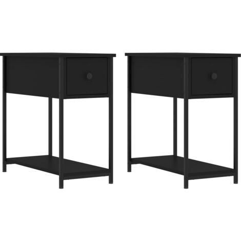 Lot de 2 tables de chevet avec tiroir et étagère 30 x 60 x 60 cm bois d’ingénierie noir DEC035457 (1/5)